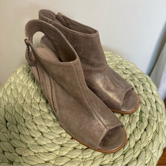 Paul Green Cayenne Bronze Metallic Leather Open Toe Heel Booties - Picture 5 of 10